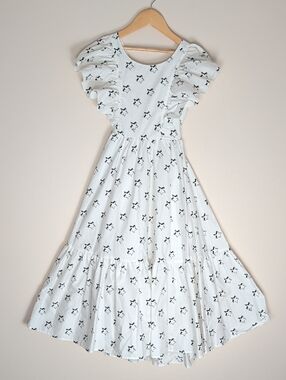 Monnalisa Teen Girls White Star Pattern Poplin Ruffle Dress, Size 10